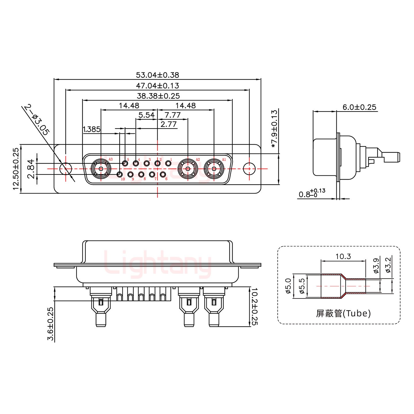 13W3母焊线式75欧姆+25P金属外壳592斜出线4~12mm