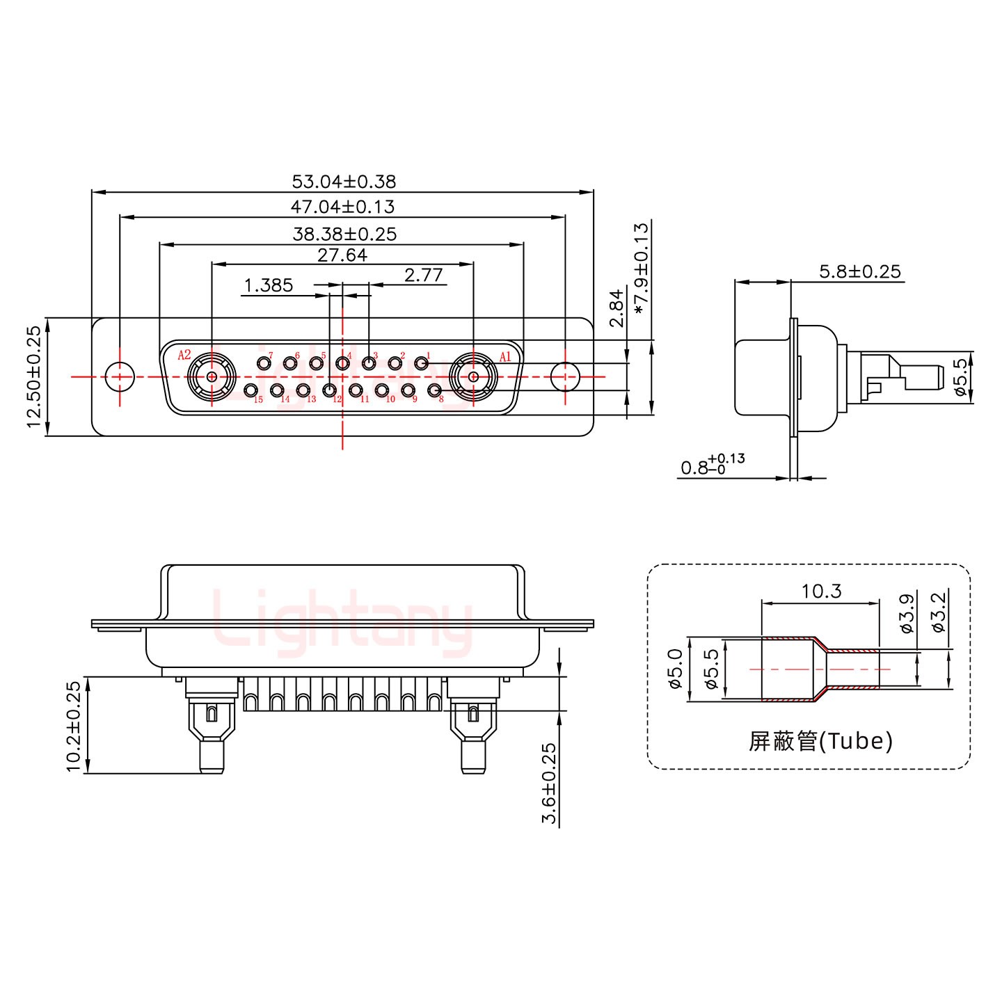 17W2母焊线式75欧姆+25P金属外壳1657直出线4~12mm