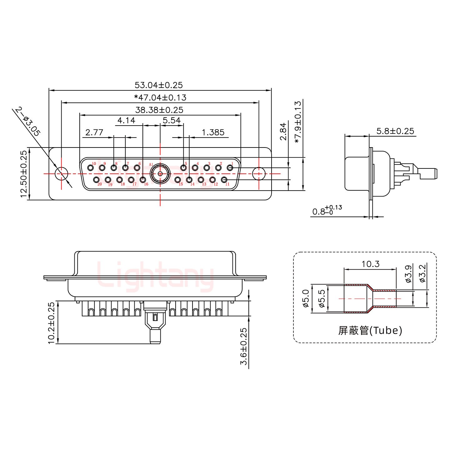 21W1母焊线式75欧姆+25P金属外壳1015弯出线4~12mm