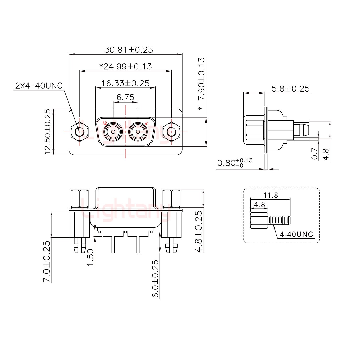 2W2母PCB直插板/铆鱼叉7.0/射频同轴75欧姆