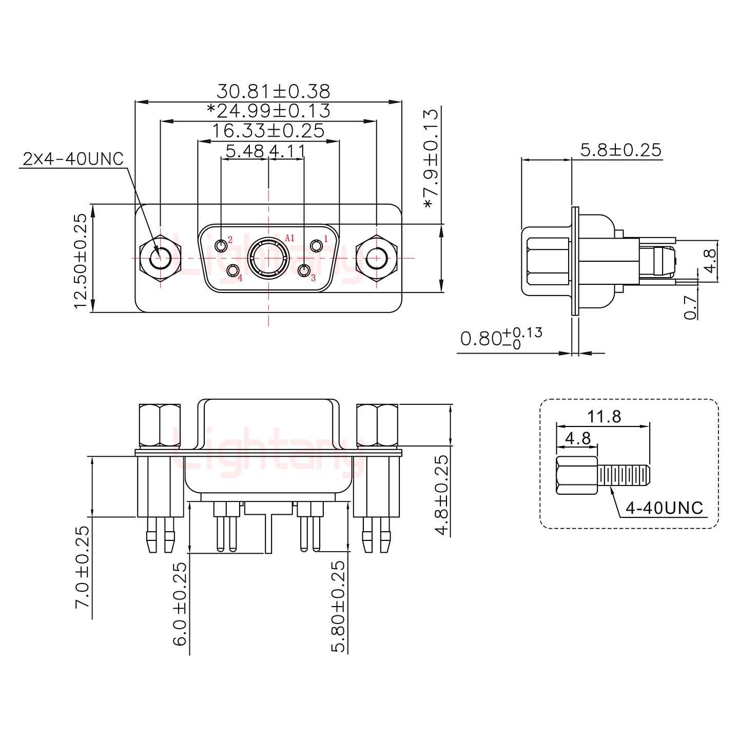 5W1母PCB直插板/铆鱼叉7.0/射频同轴50欧姆