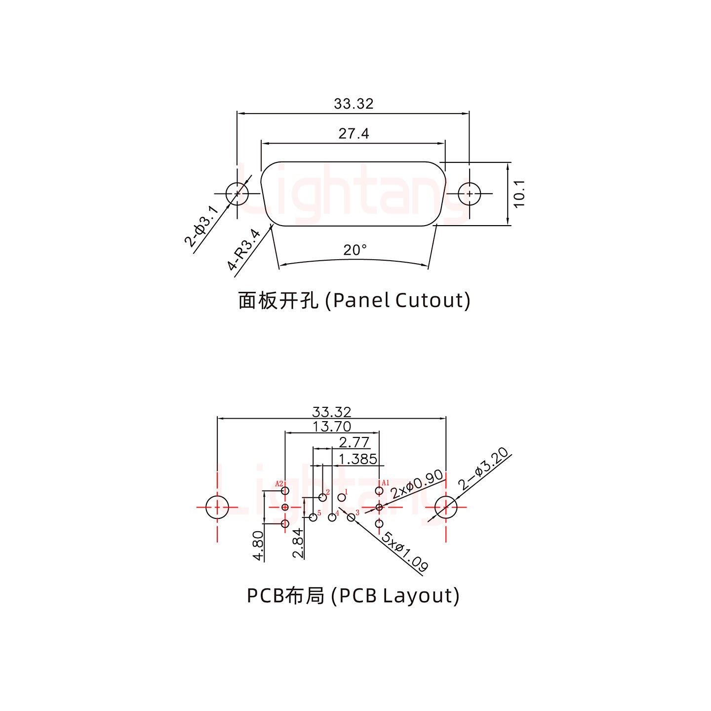 7W2母PCB直插板/铆鱼叉7.0/射频同轴75欧姆