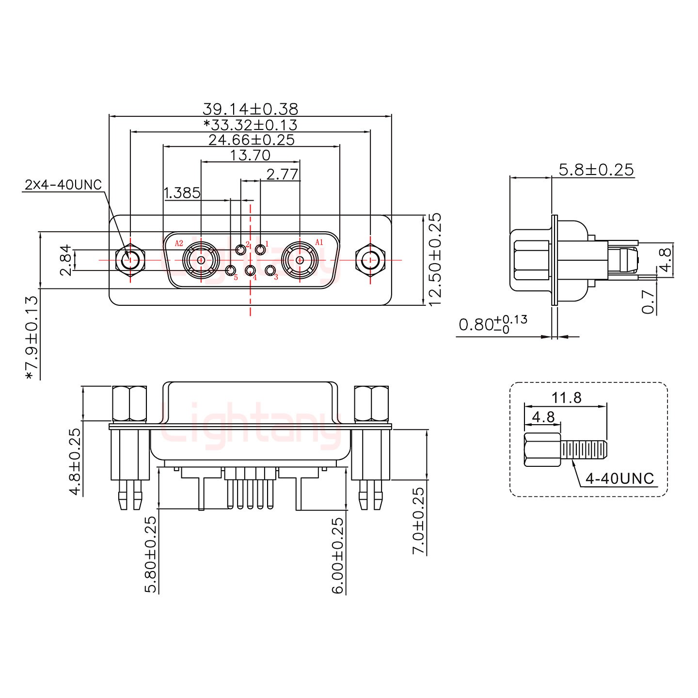 7W2母PCB直插板/铆鱼叉7.0/射频同轴75欧姆