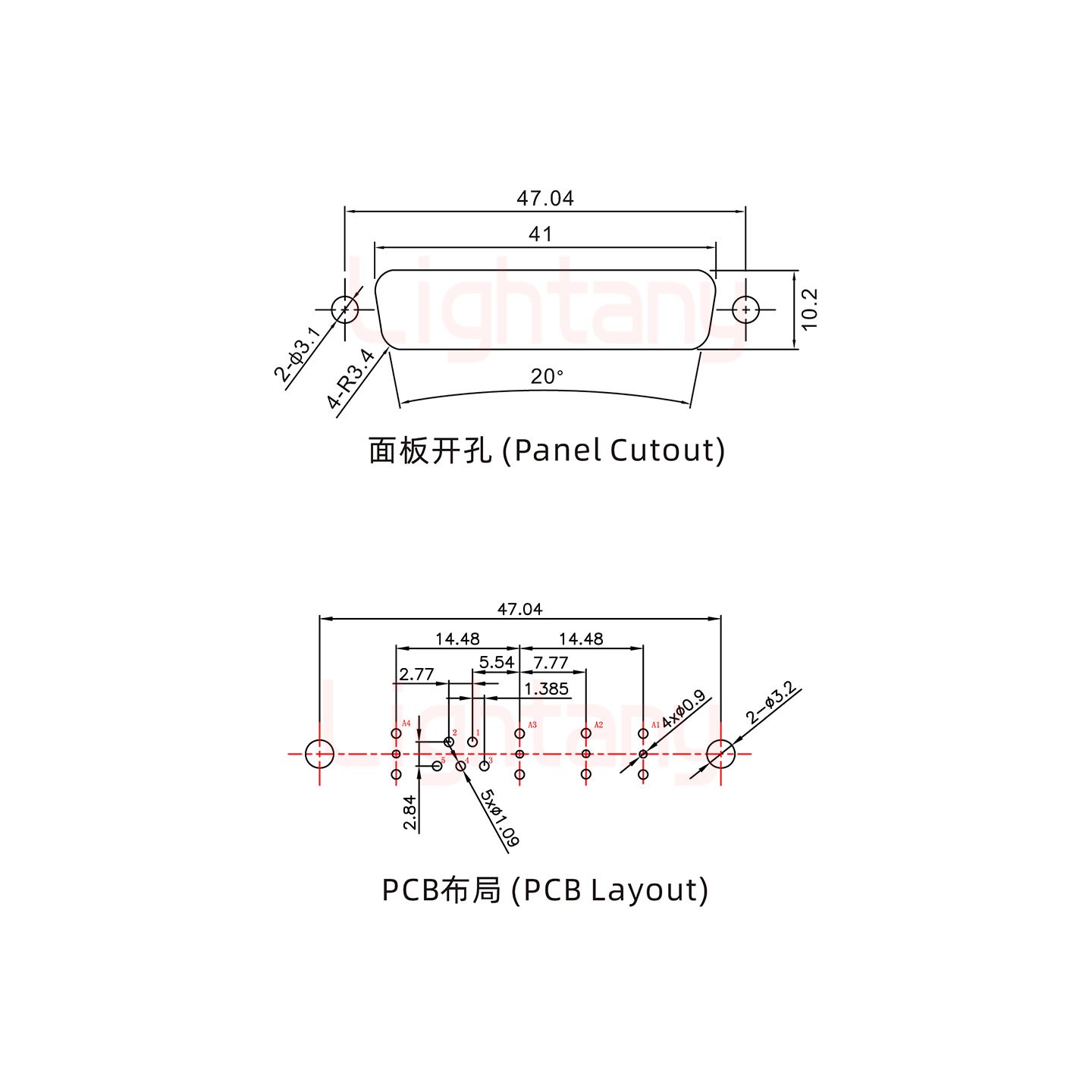 9W4母PCB直插板/铆鱼叉7.0/射频同轴50欧姆