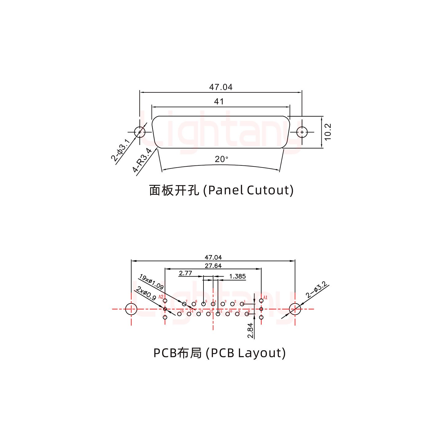 17W2母PCB直插板/铆鱼叉7.0/射频同轴75欧姆