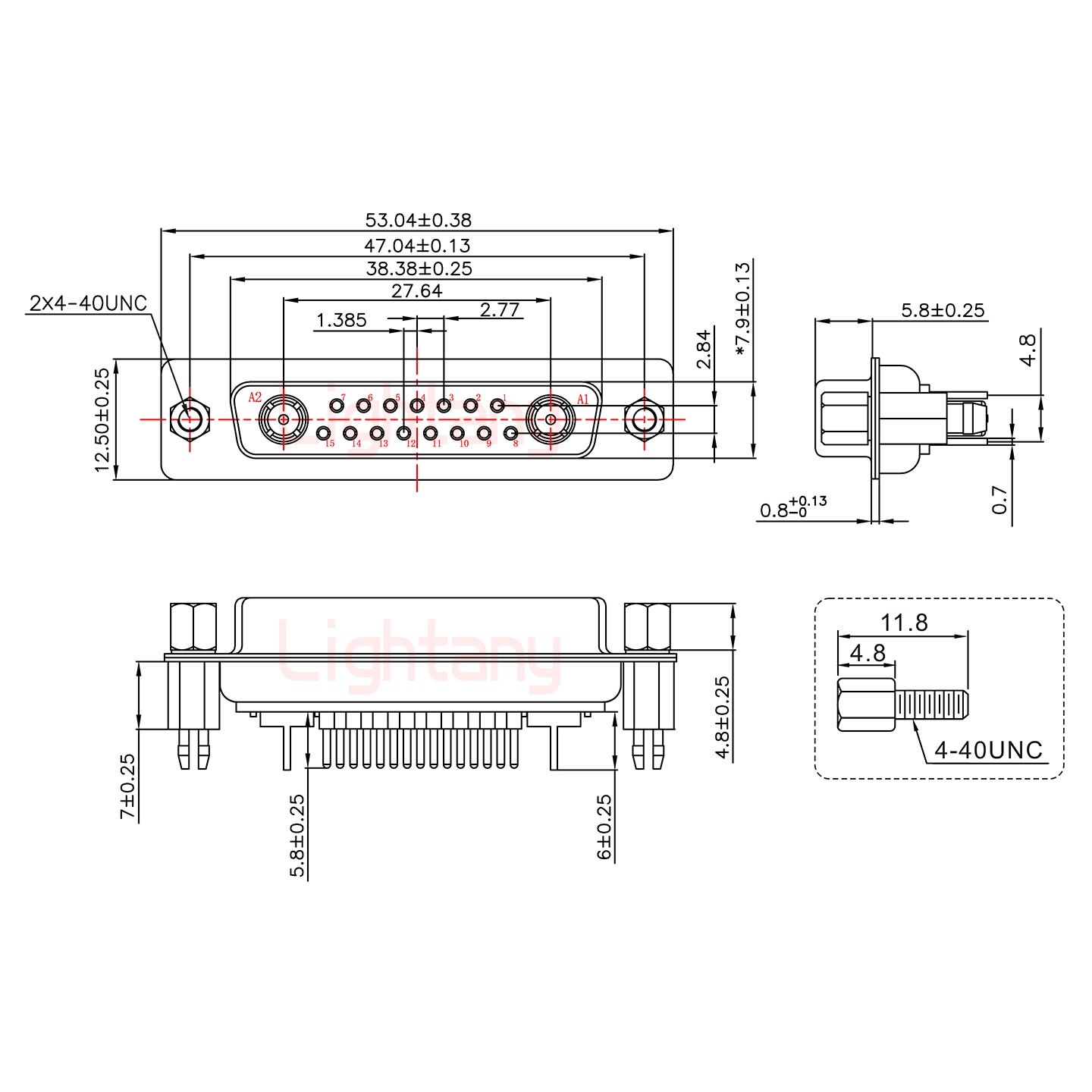 17W2母PCB直插板/铆鱼叉7.0/射频同轴50欧姆