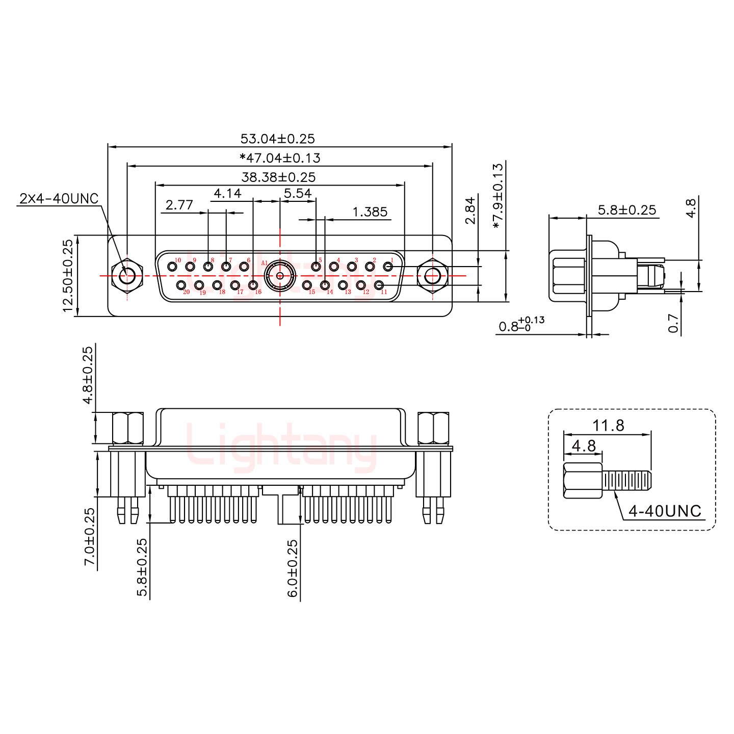 21W1母PCB直插板/铆鱼叉7.0/射频同轴75欧姆