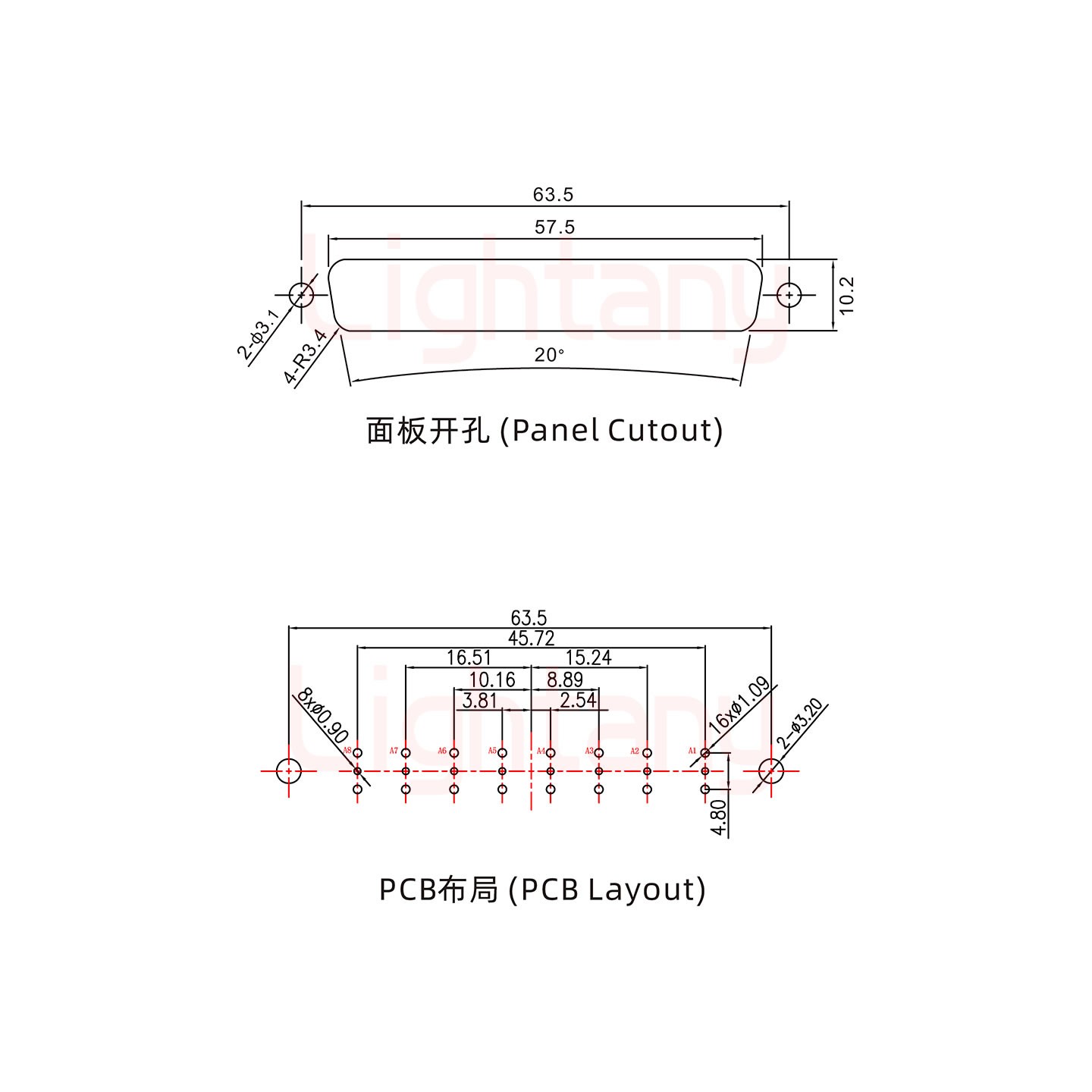 8W8母PCB直插板/铆鱼叉7.0/射频同轴50欧姆