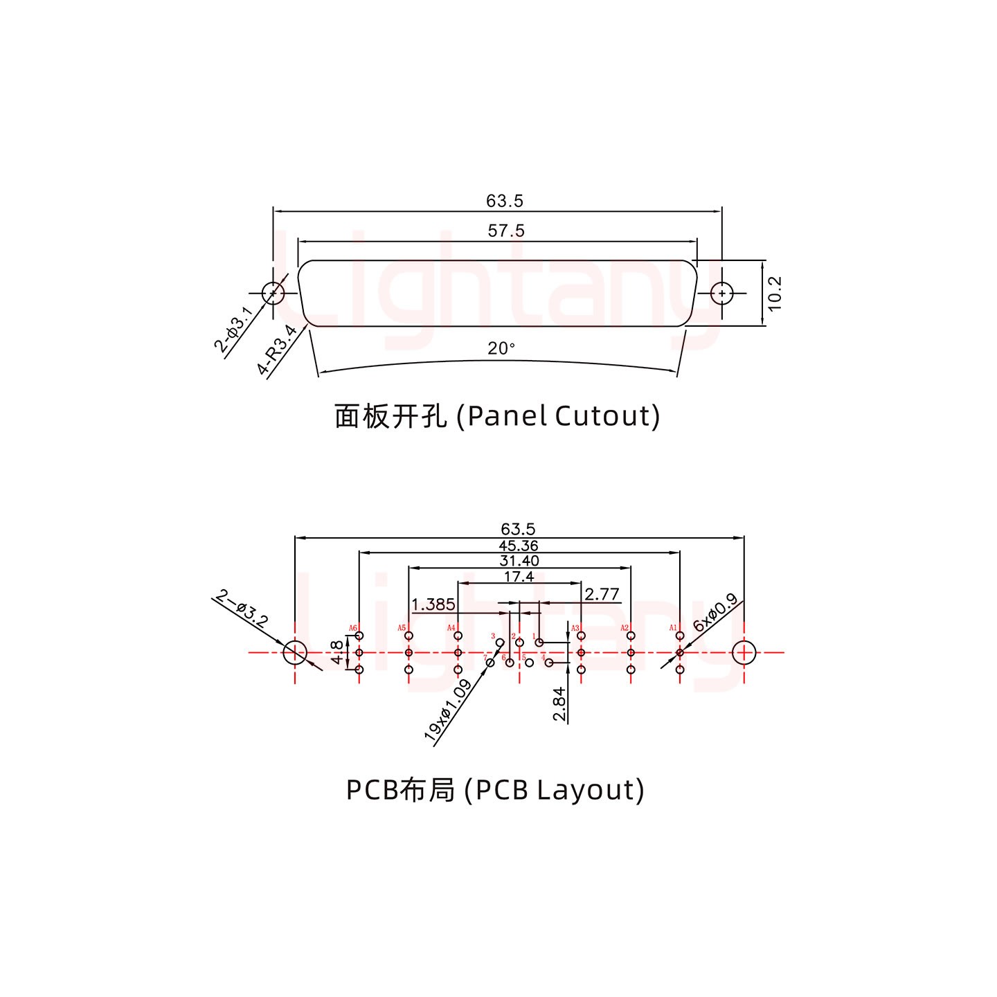 13W6A母PCB直插板/铆鱼叉7.0/射频同轴75欧姆