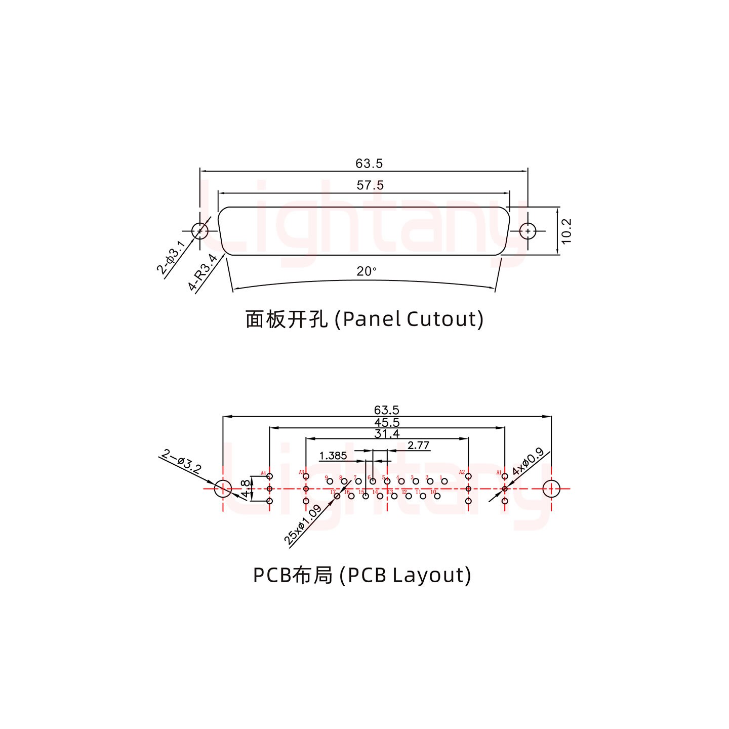 21W4母PCB直插板/铆鱼叉7.0/射频同轴50欧姆