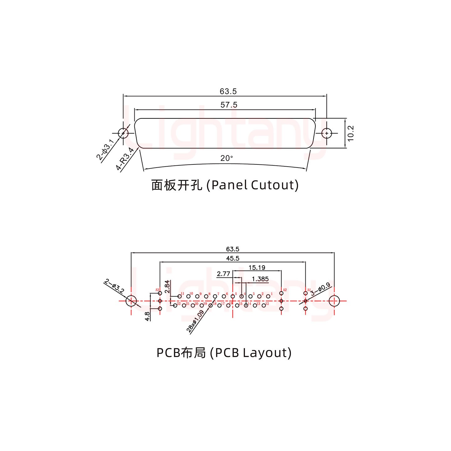 25W3母PCB直插板/铆鱼叉7.0/射频同轴75欧姆