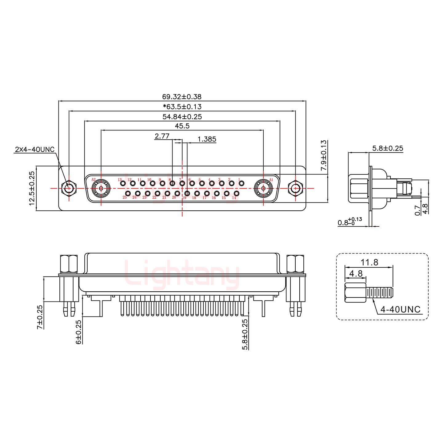 27W2母PCB直插板/铆鱼叉7.0/射频同轴50欧姆