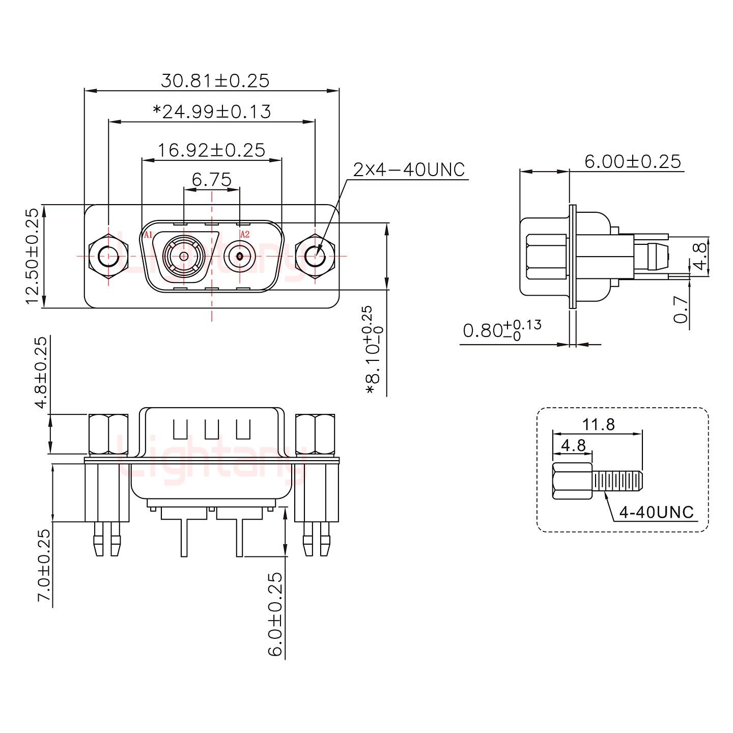 2V2公PCB直插板/铆鱼叉7.0/射频同轴50欧姆