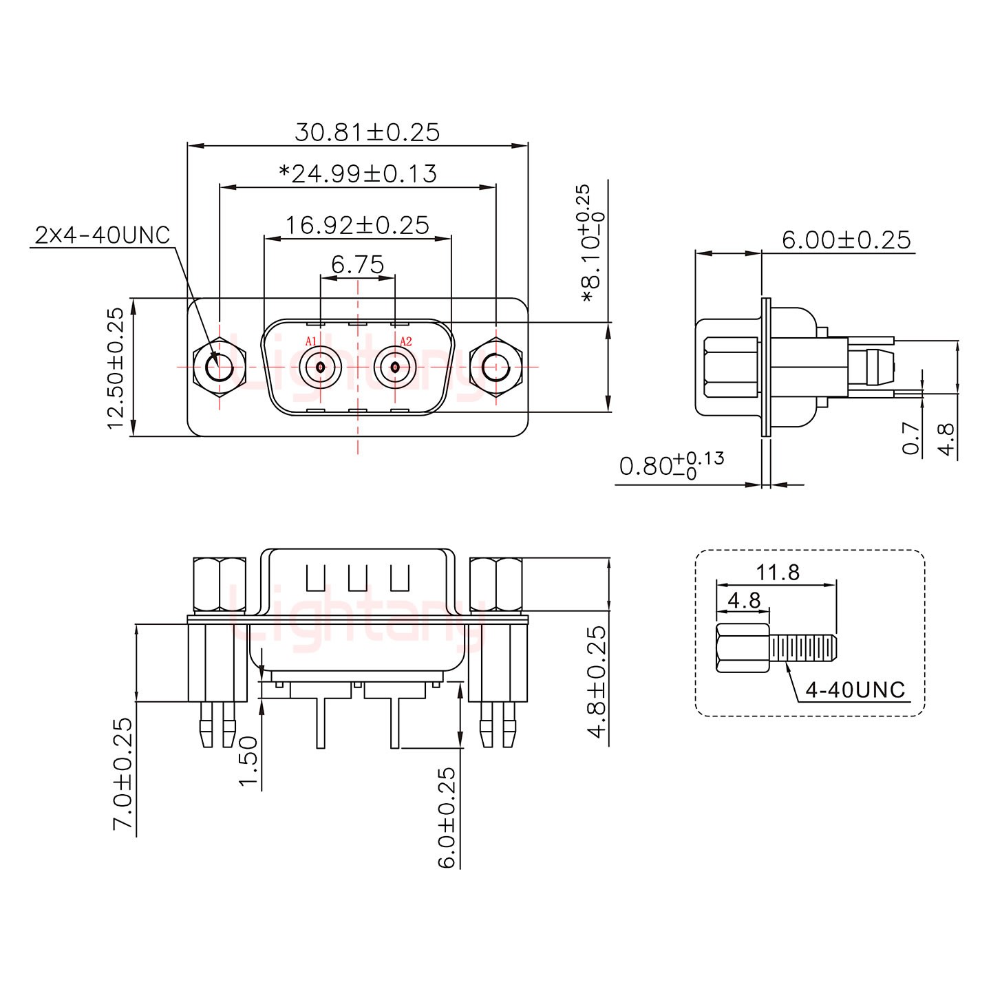 2W2公PCB直插板/铆鱼叉7.0/射频同轴50欧姆