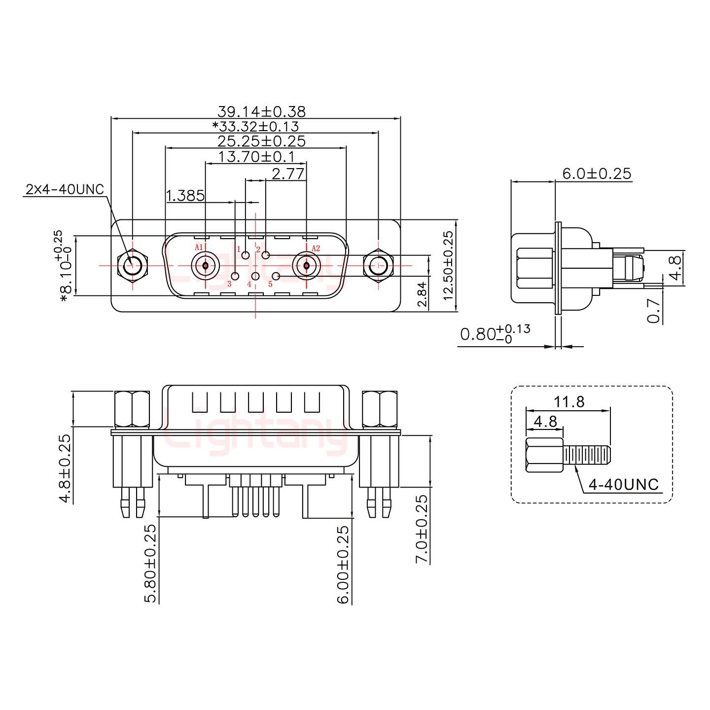 7W2公PCB直插板/铆鱼叉7.0/射频同轴50欧姆