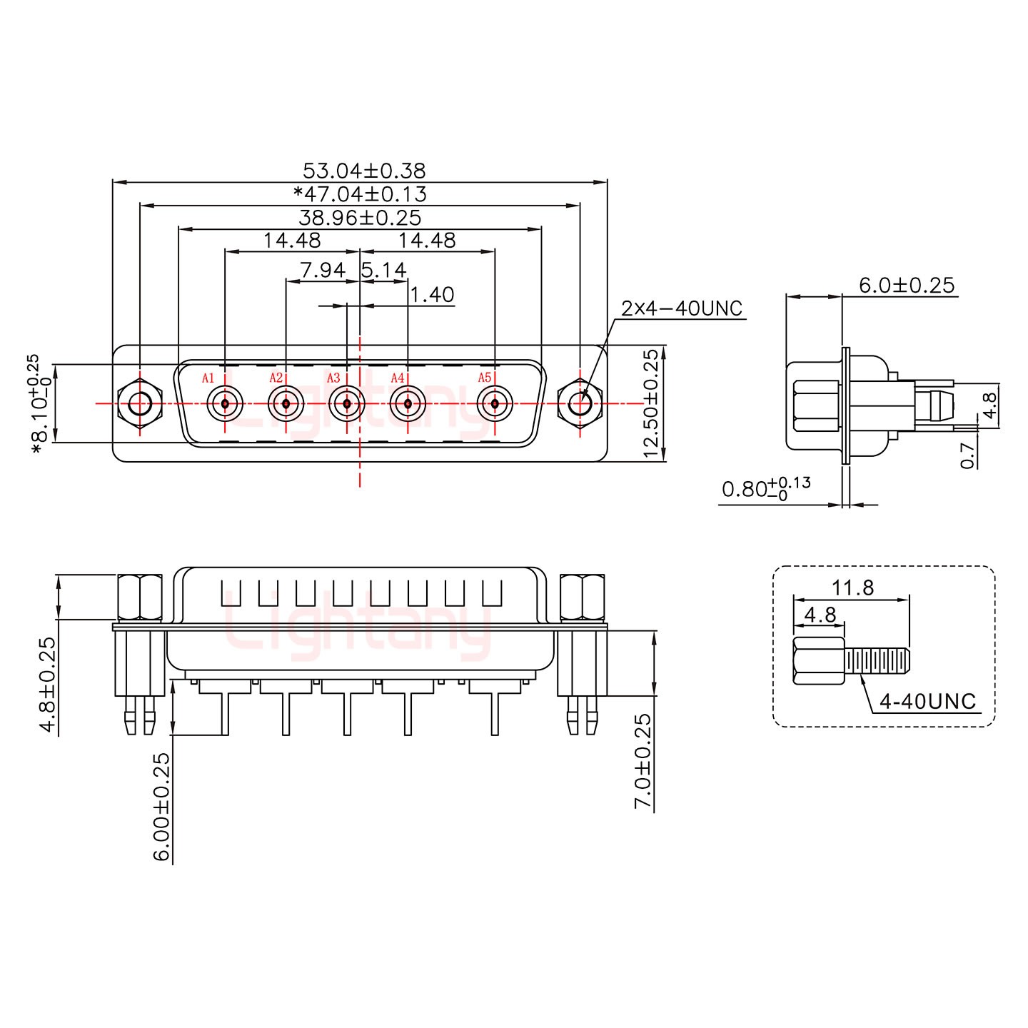 5W5公PCB直插板/铆鱼叉7.0/射频同轴75欧姆