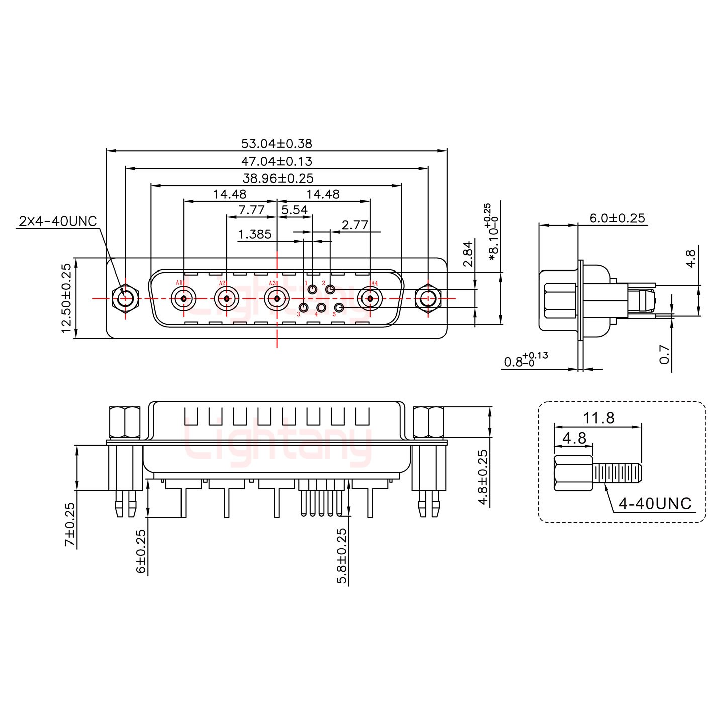 9W4公PCB直插板/铆鱼叉7.0/射频同轴50欧姆