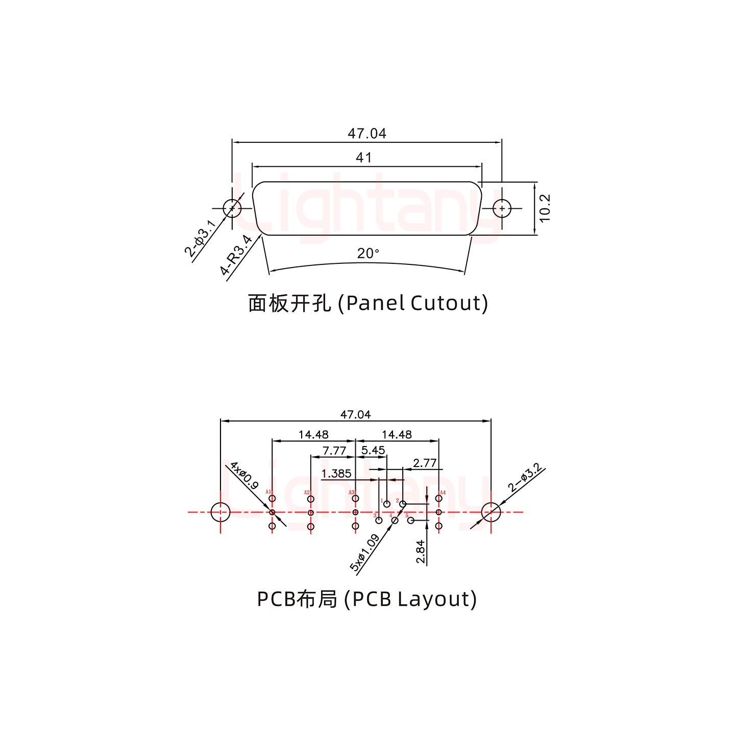 9W4公PCB直插板/铆鱼叉7.0/射频同轴50欧姆