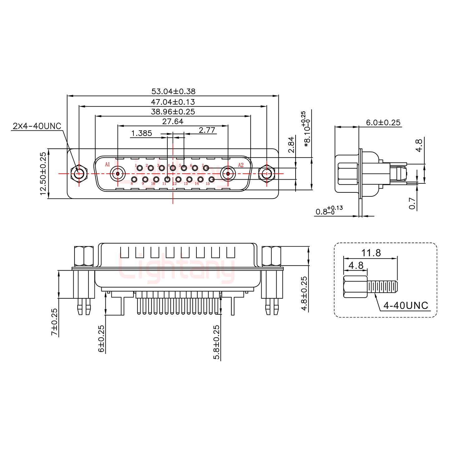 17W2公PCB直插板/铆鱼叉7.0/射频同轴75欧姆