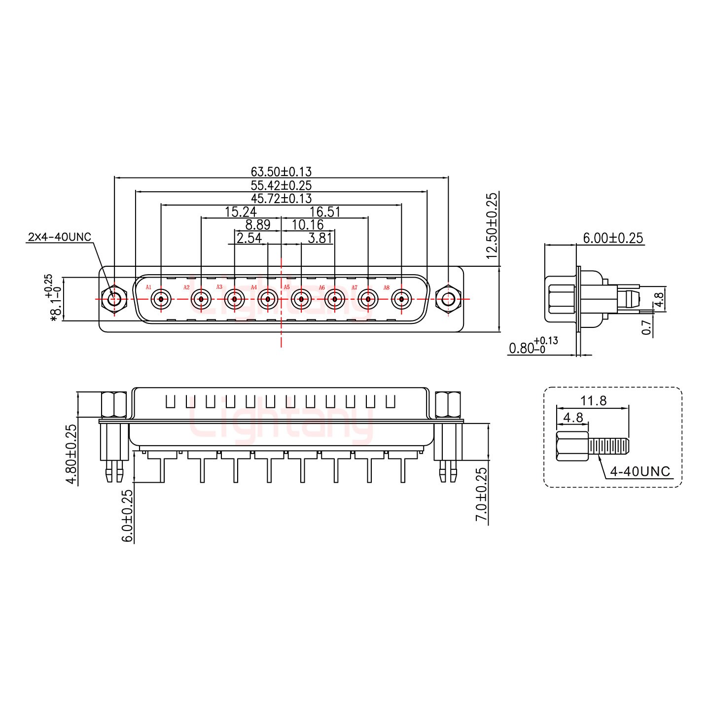 8W8公PCB直插板/铆鱼叉7.0/射频同轴75欧姆