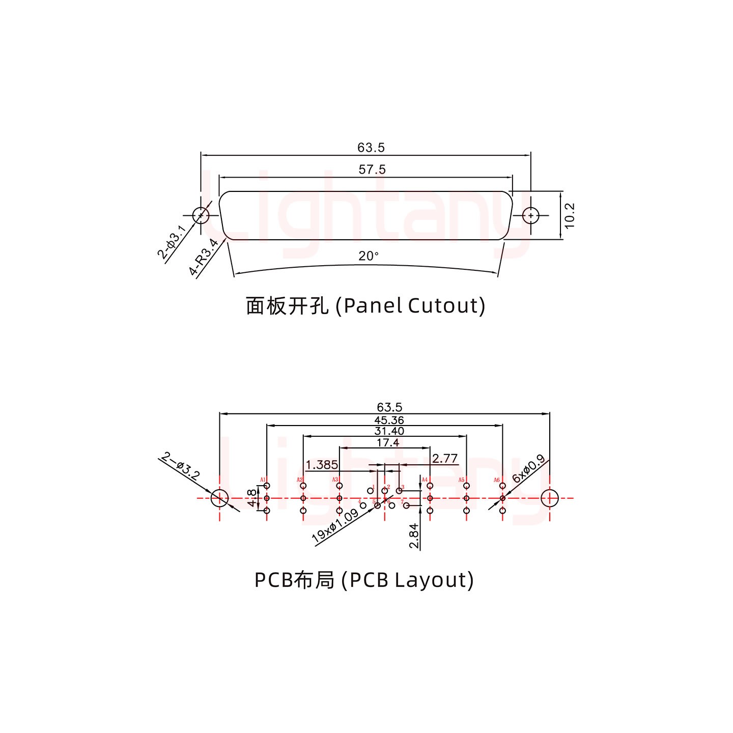 13W6A公PCB直插板/铆鱼叉7.0/射频同轴50欧姆