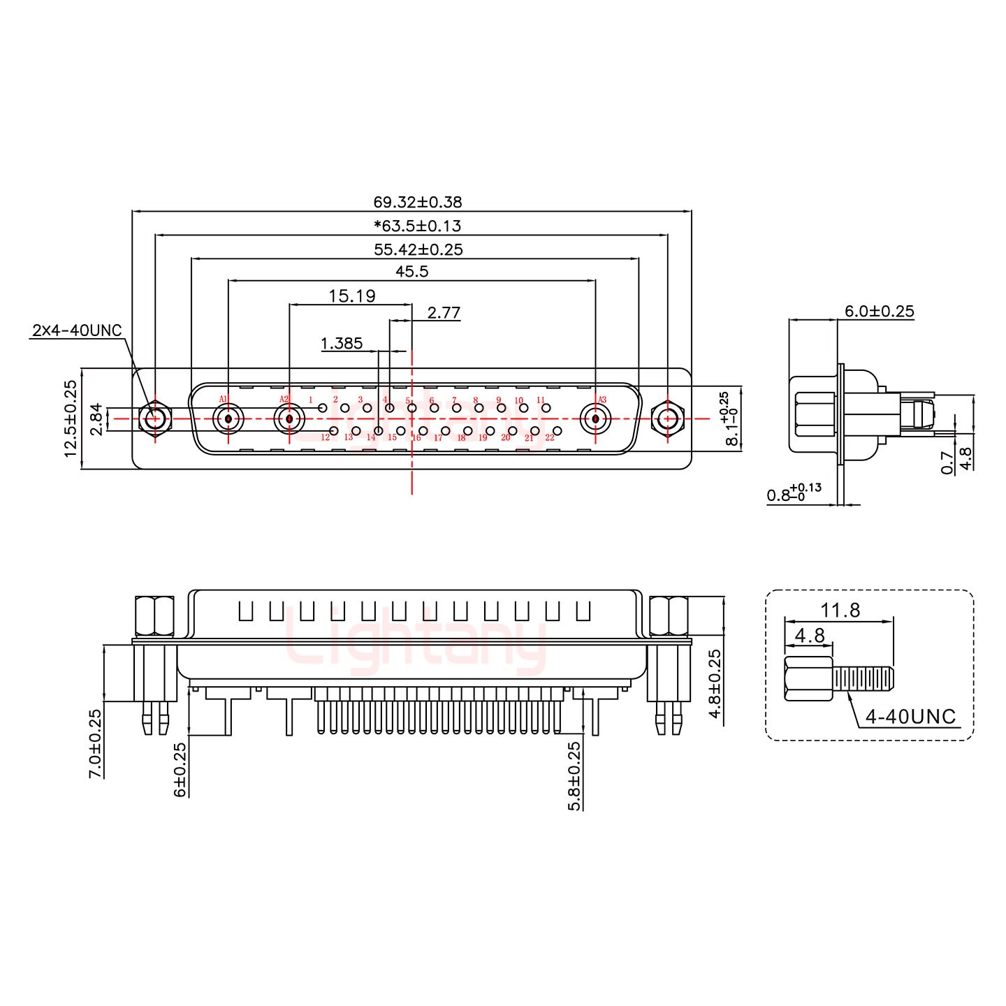 25W3公PCB直插板/铆鱼叉7.0/射频同轴50欧姆