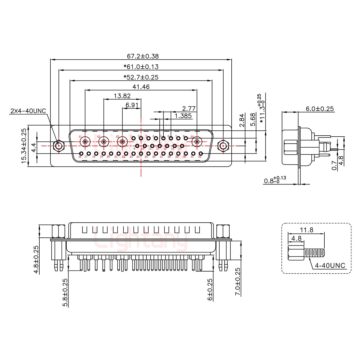 36W4公PCB直插板/铆鱼叉7.0/射频同轴75欧姆