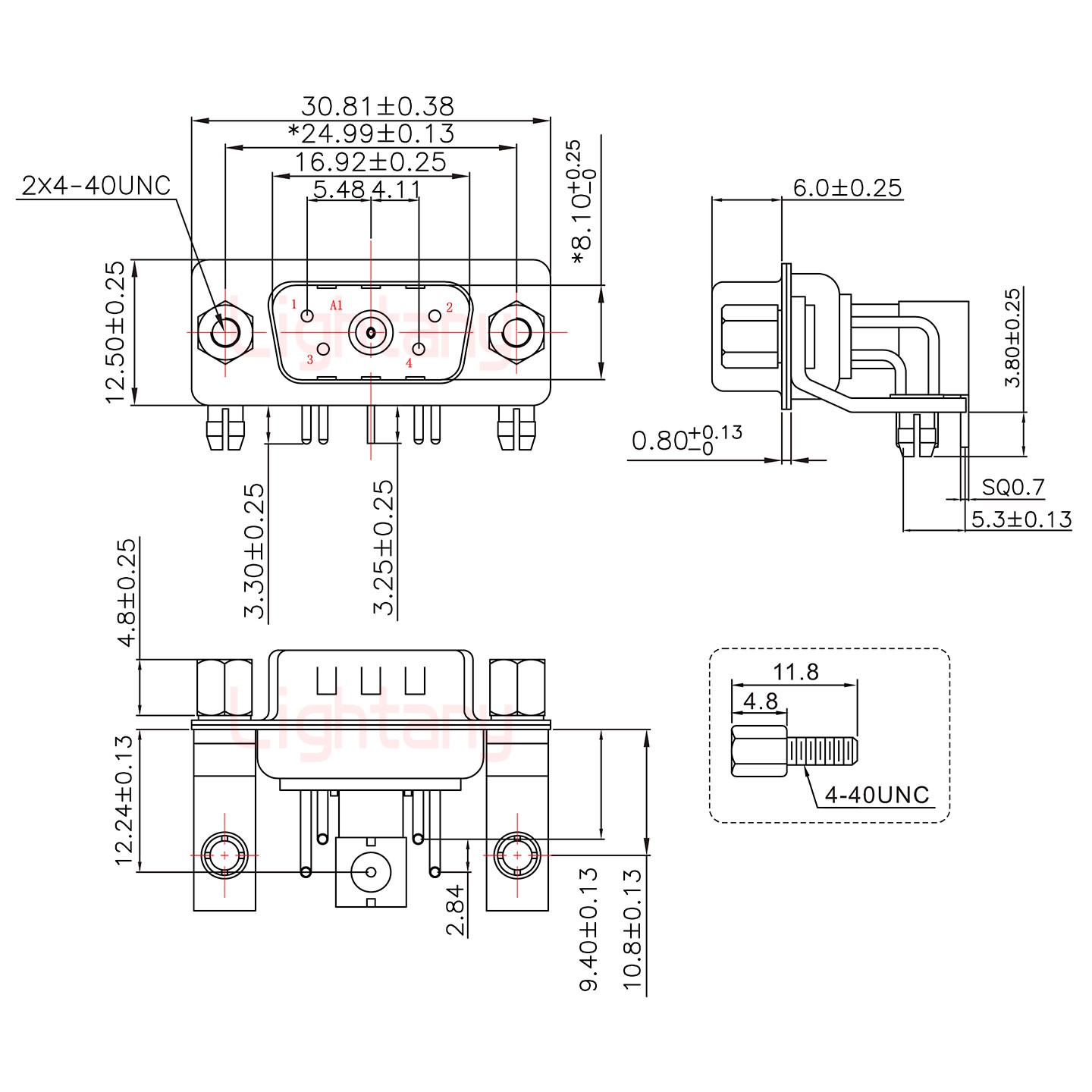 5W1公PCB弯插板/铆支架10.8/射频同轴50欧姆