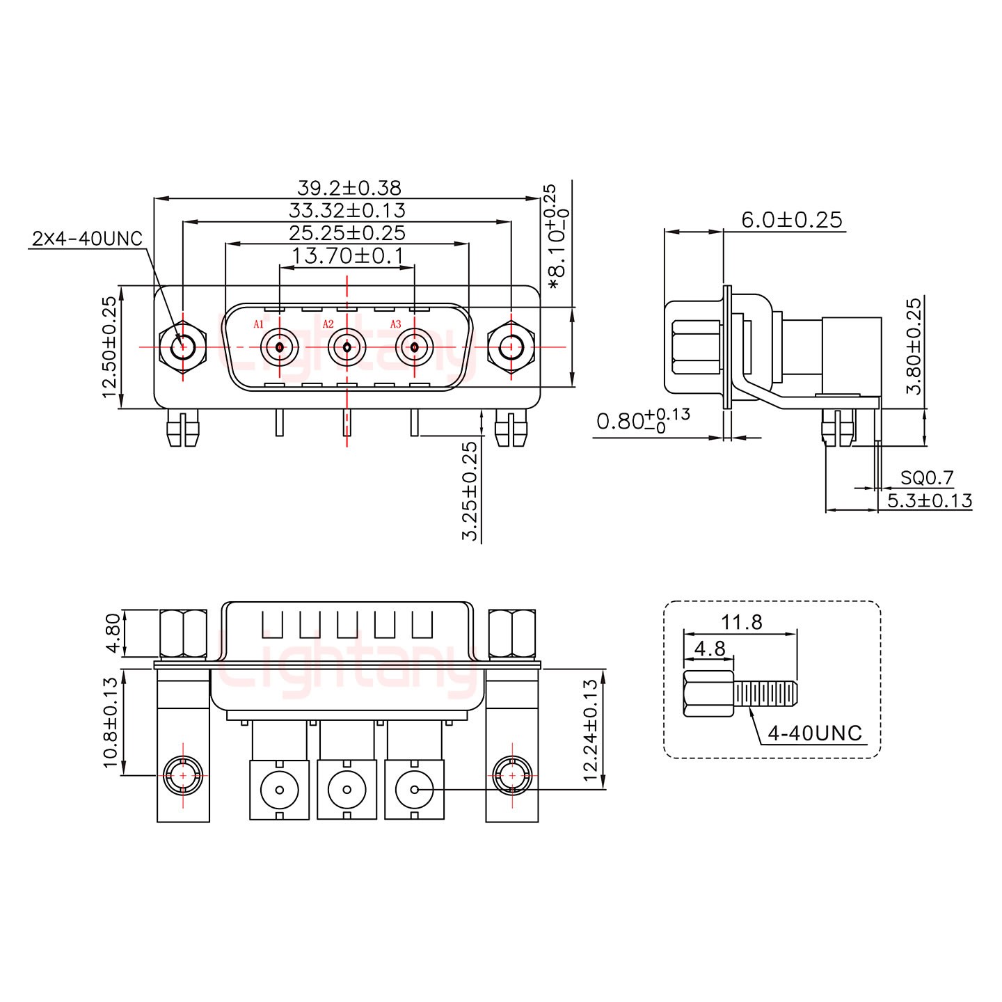 3W3公PCB弯插板/铆支架10.8/射频同轴75欧姆