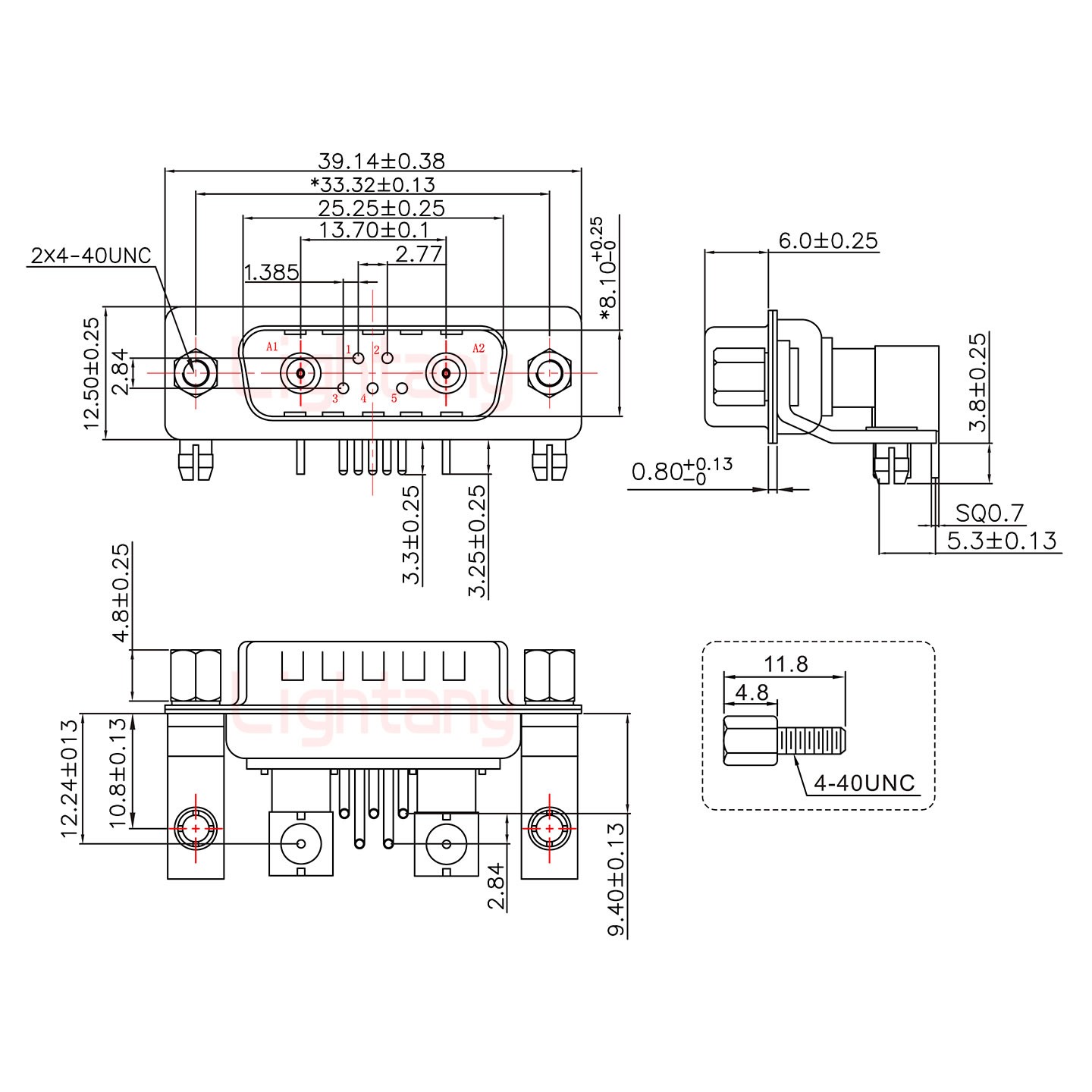 7W2公PCB弯插板/铆支架10.8/射频同轴50欧姆