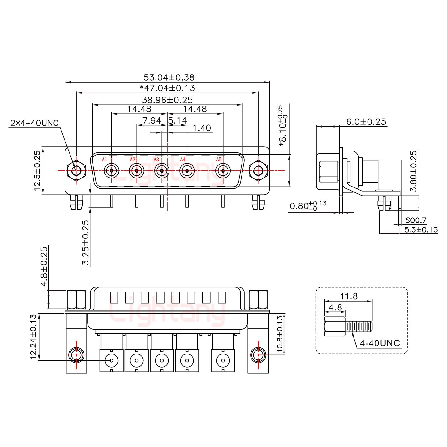 5W5公PCB弯插板/铆支架10.8/射频同轴75欧姆