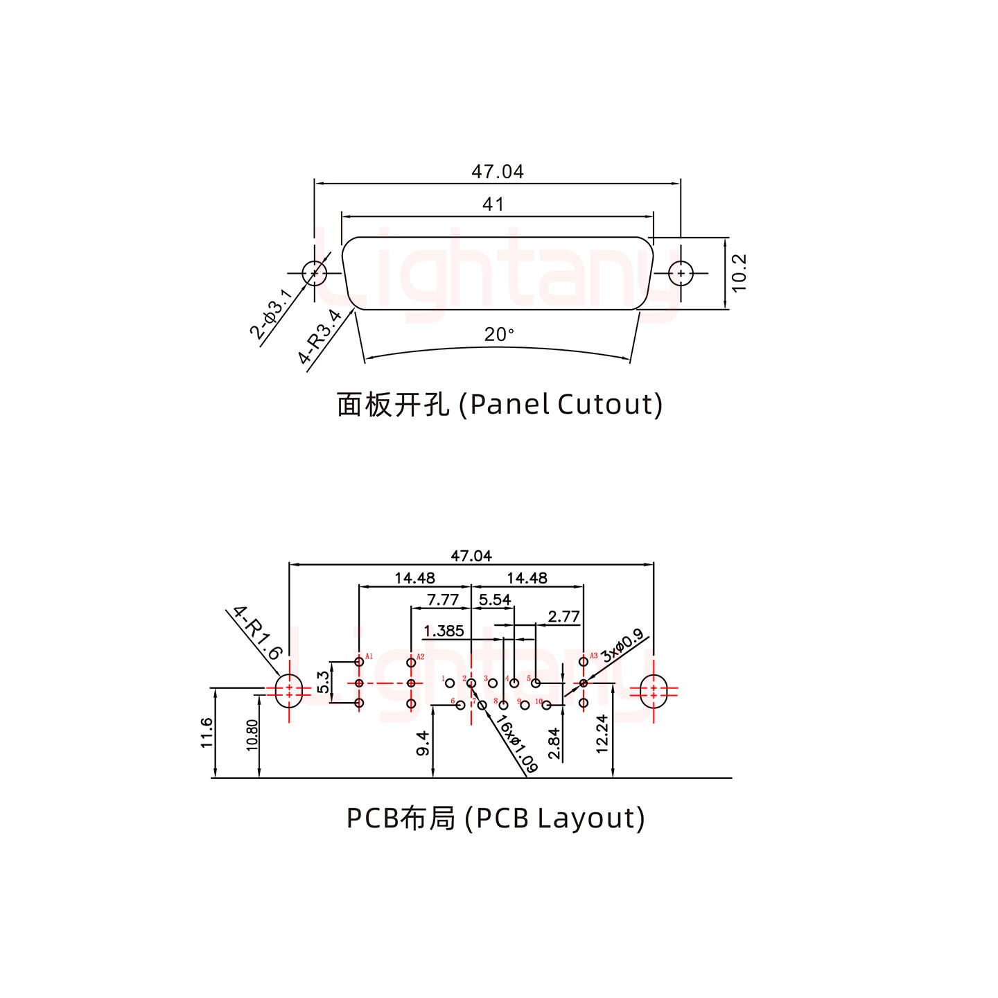 13W3公PCB弯插板/铆支架10.8/射频同轴50欧姆