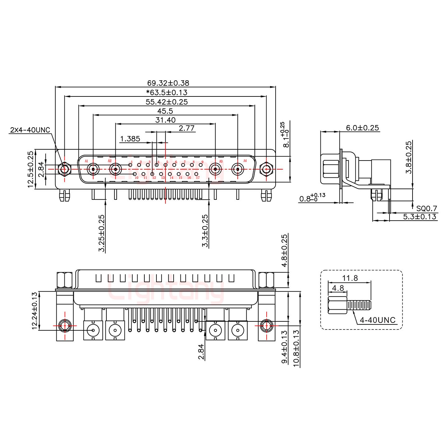 21W4公PCB弯插板/铆支架10.8/射频同轴75欧姆