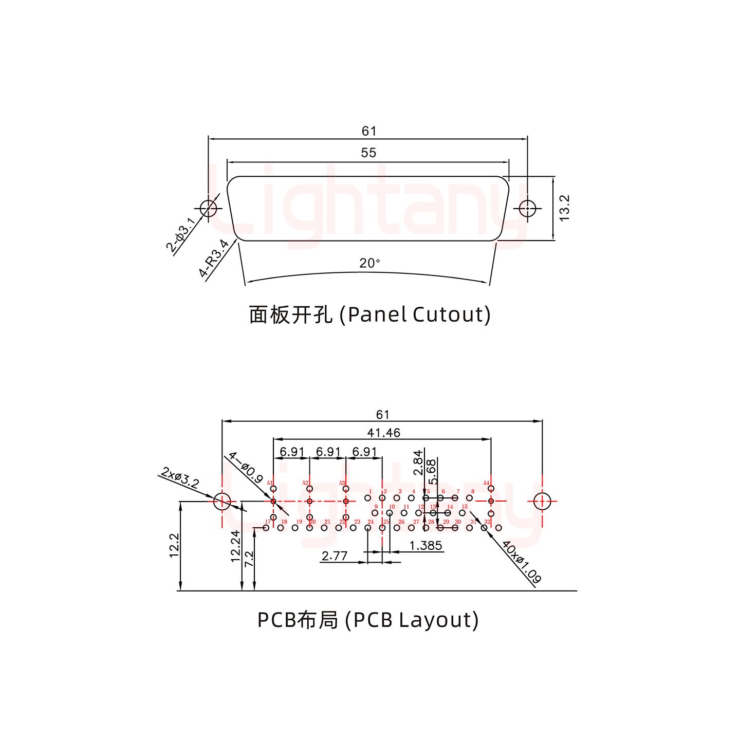 36W4公PCB弯插板/铆支架12.2/射频同轴50欧姆