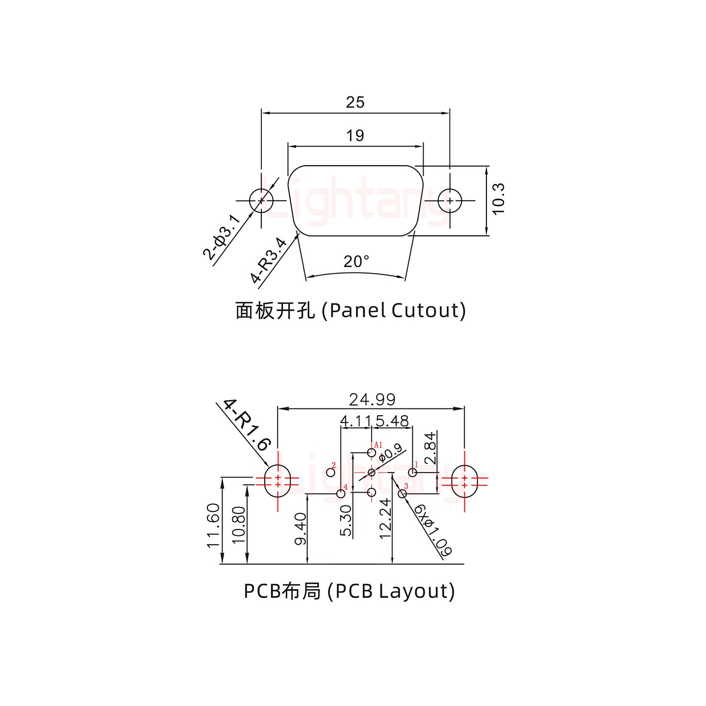 5W1母PCB弯插板/铆支架10.8/射频同轴75欧姆