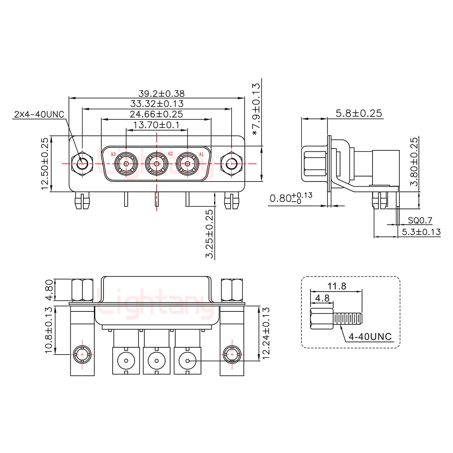 3W3母PCB弯插板/铆支架10.8/射频同轴50欧姆