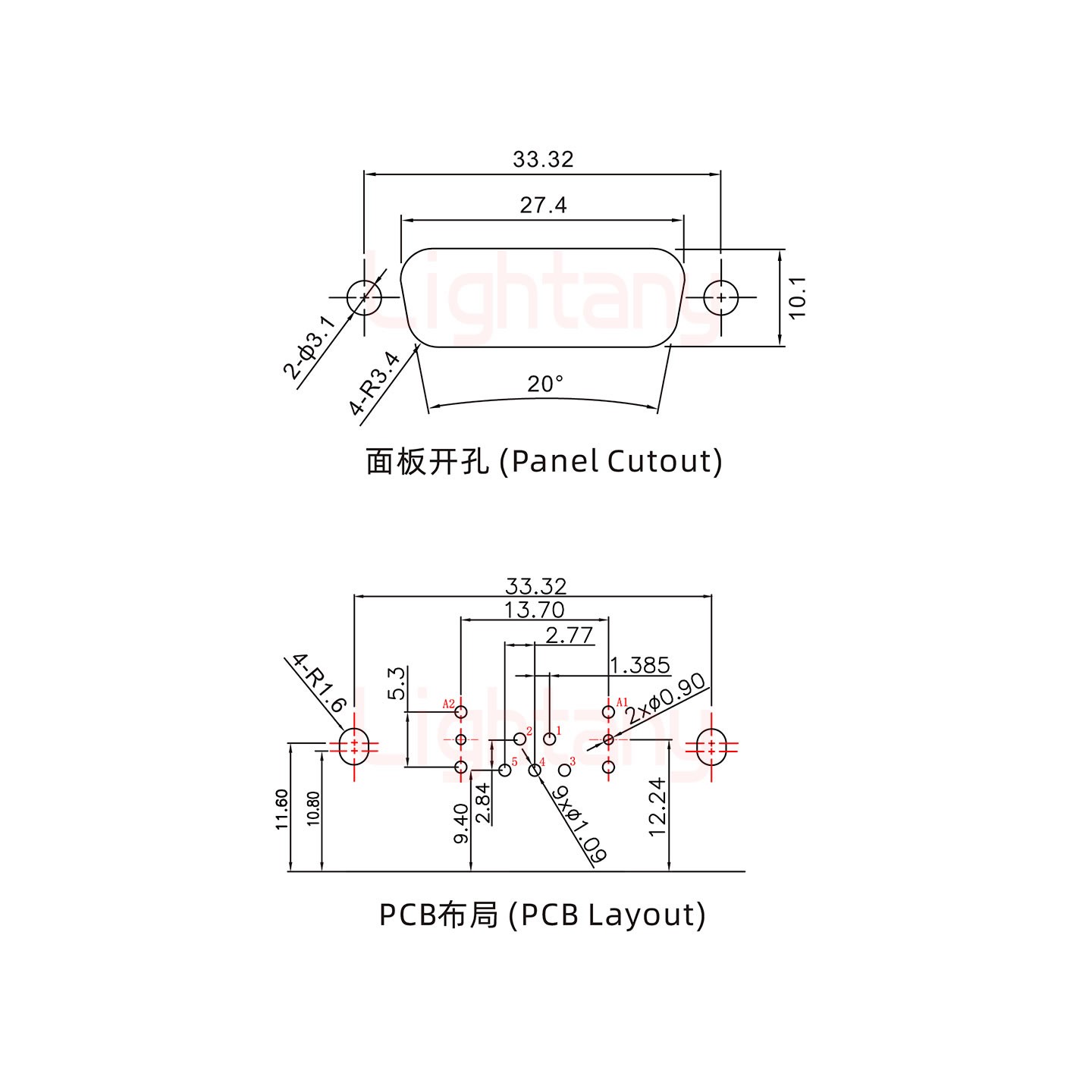 7W2母PCB弯插板/铆支架11.6/射频同轴50欧姆