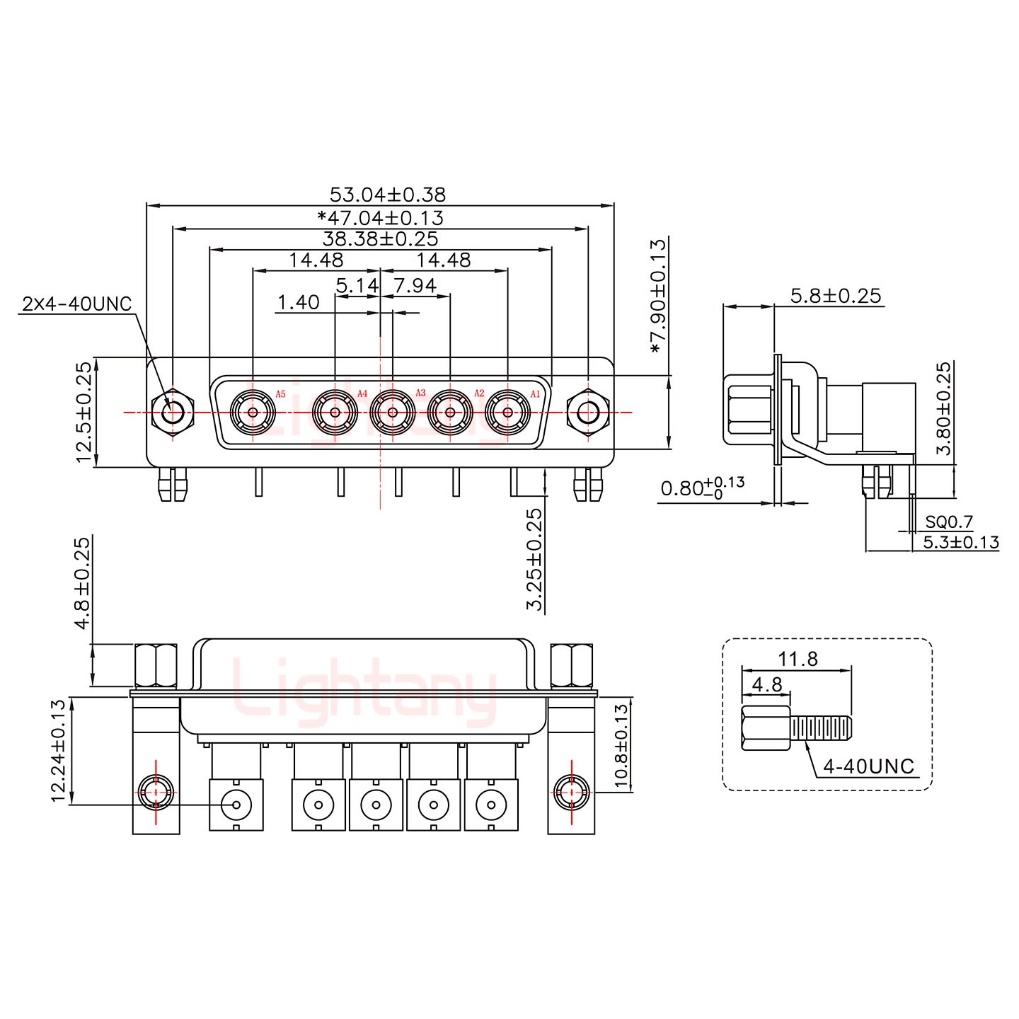5W5母PCB弯插板/铆支架10.8/射频同轴50欧姆