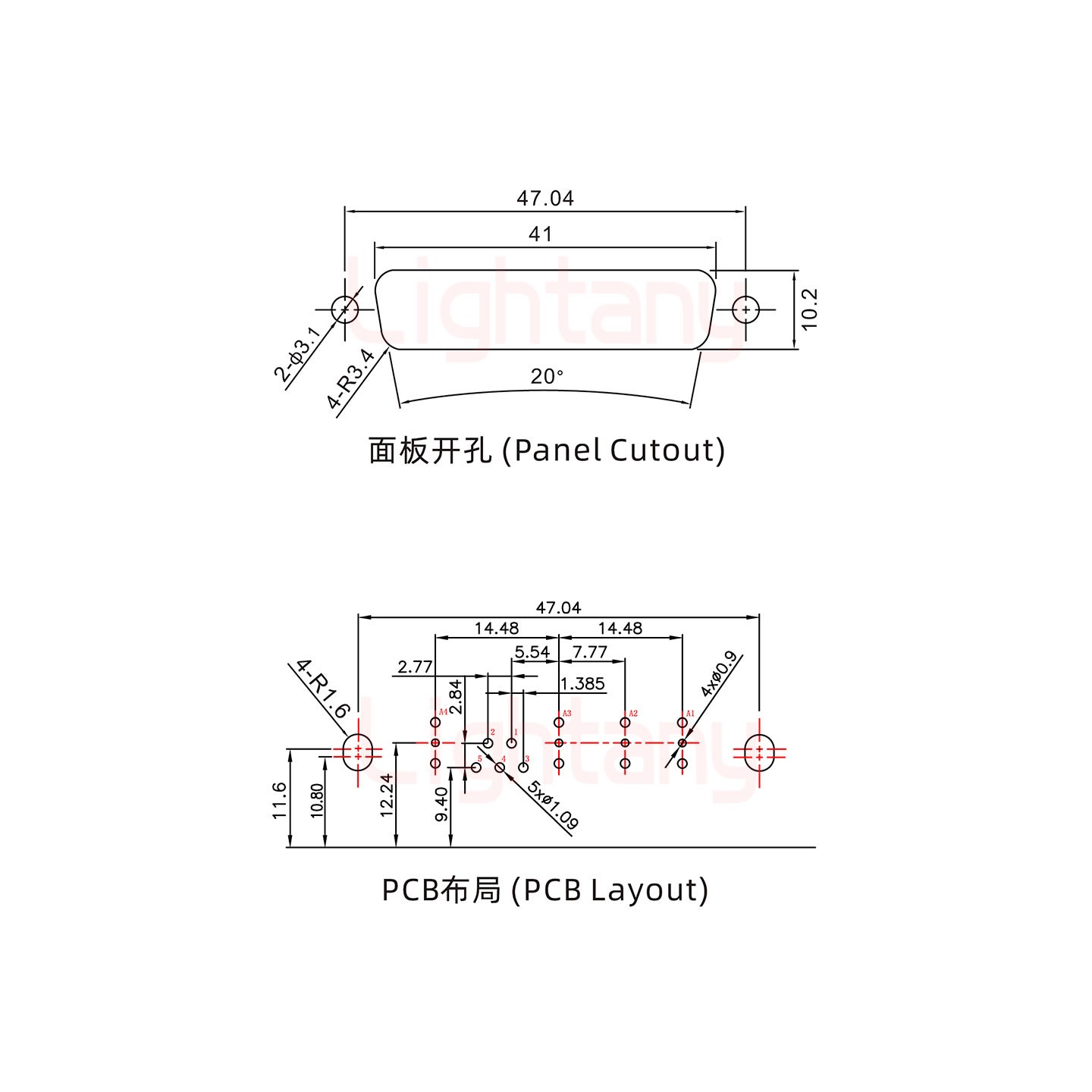 9W4母PCB弯插板/铆支架11.6/射频同轴75欧姆