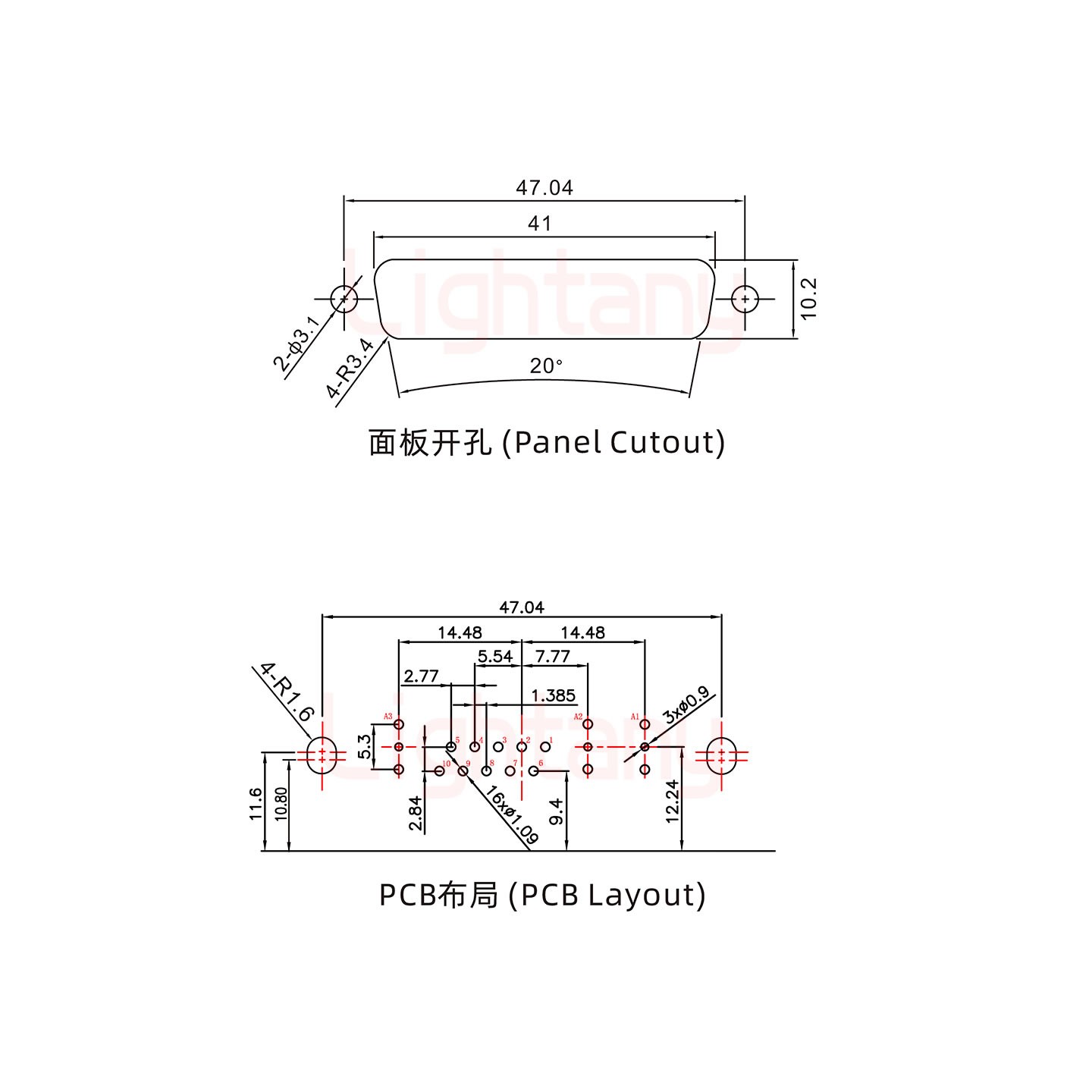 13W3母PCB弯插板/铆支架11.6/射频同轴50欧姆