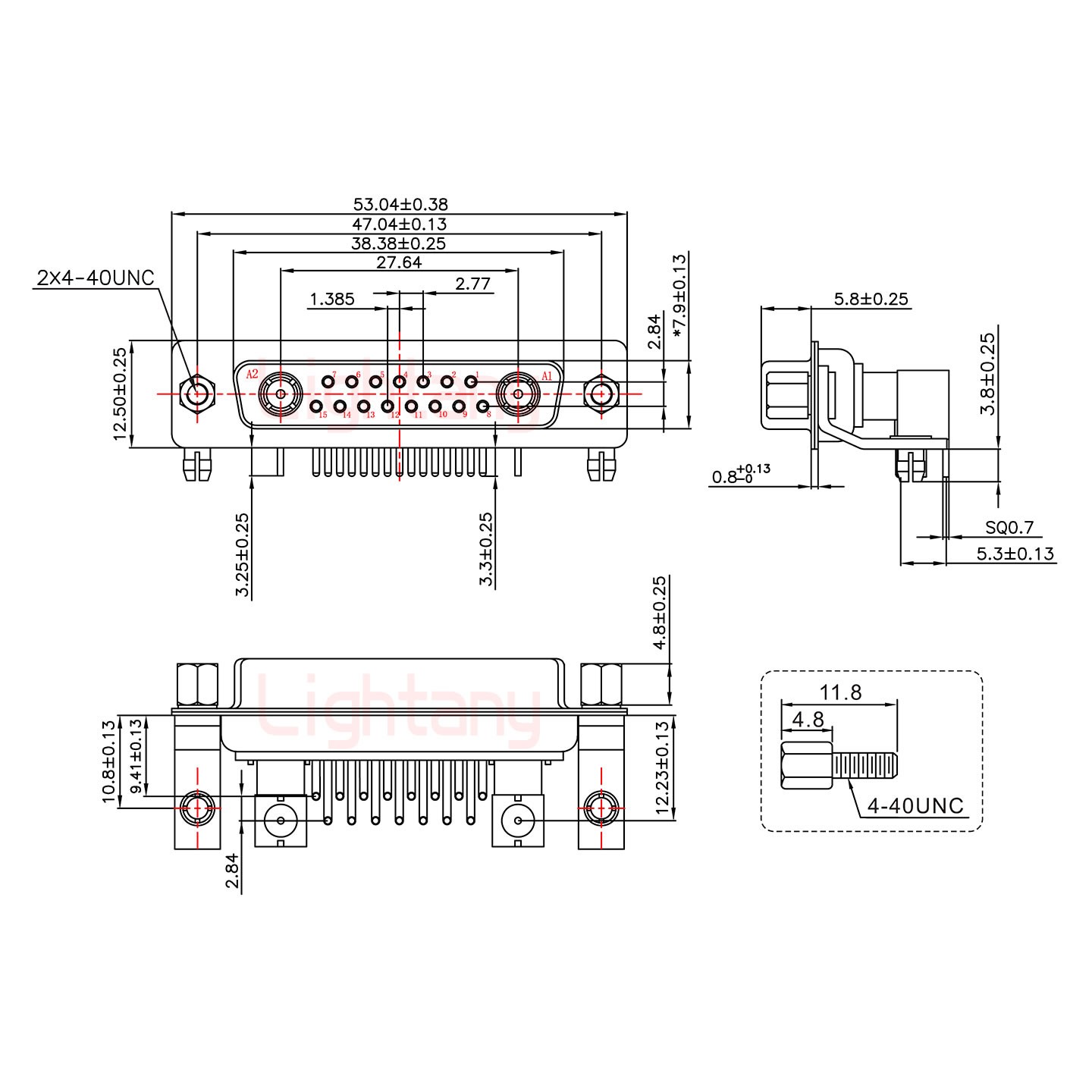 17W2母PCB弯插板/铆支架10.8/射频同轴75欧姆