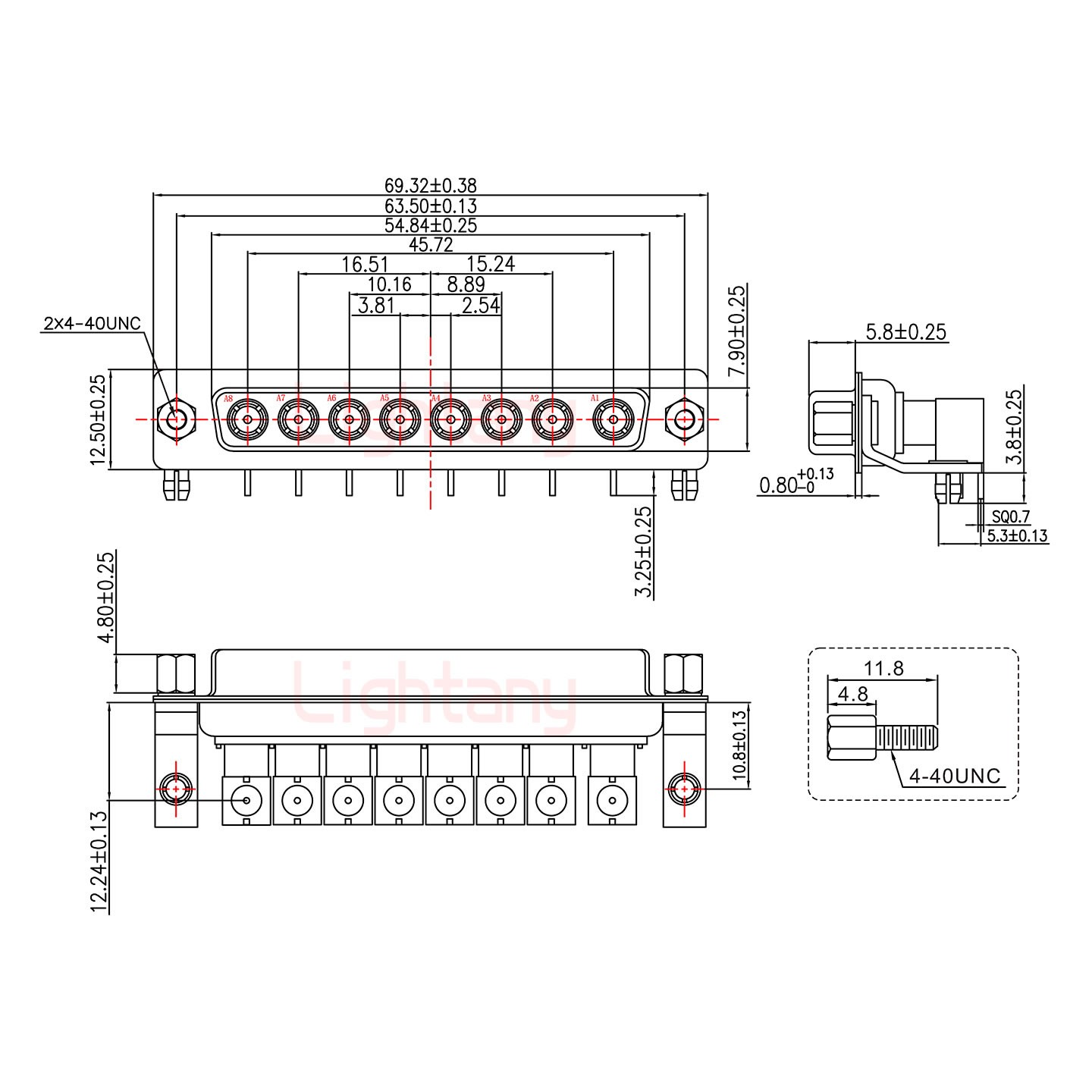 8W8母PCB弯插板/铆支架10.8/射频同轴50欧姆