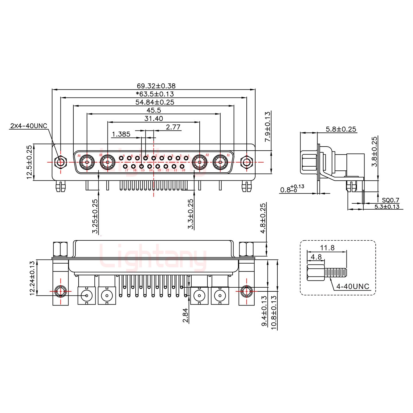 21W4母PCB弯插板/铆支架10.8/射频同轴50欧姆