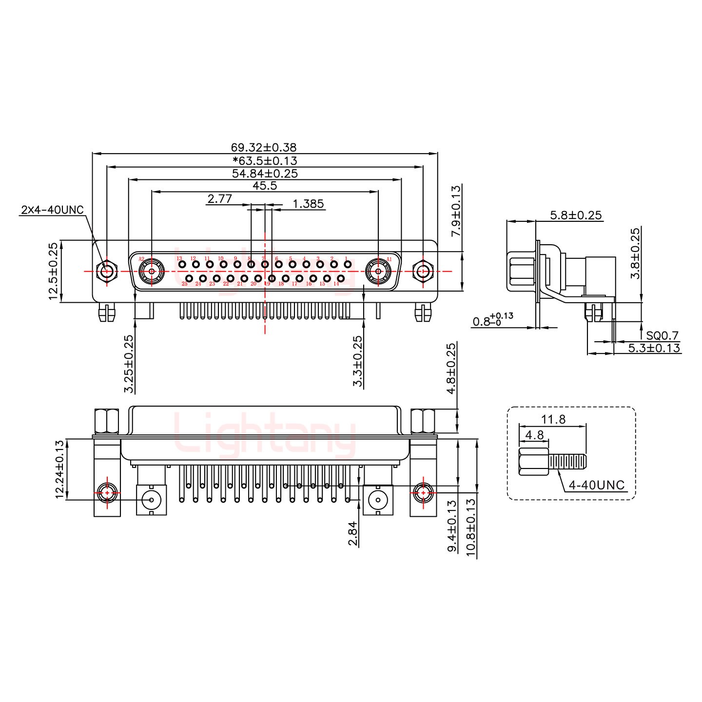 27W2母PCB弯插板/铆支架10.8/射频同轴75欧姆