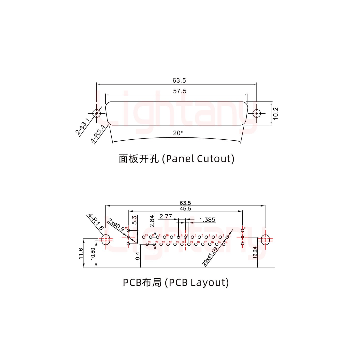 27W2母PCB弯插板/铆支架11.6/射频同轴50欧姆