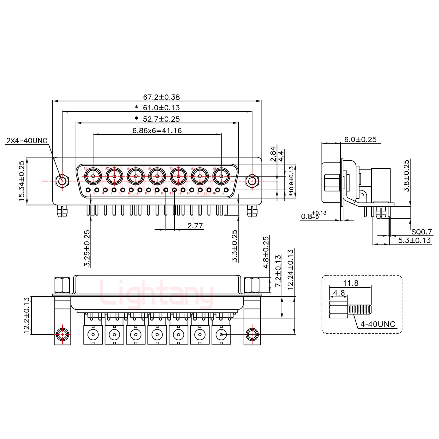 24W7母PCB弯插板/铆支架12.2/射频同轴50欧姆