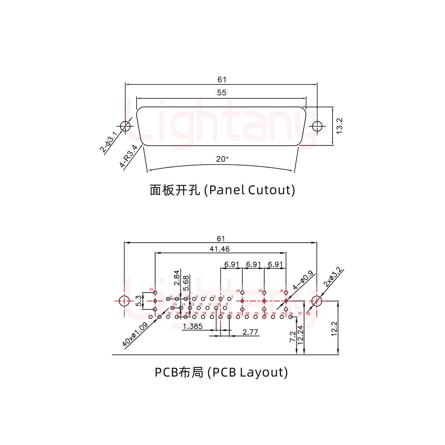 36W4母PCB弯插板/铆支架12.2/射频同轴50欧姆