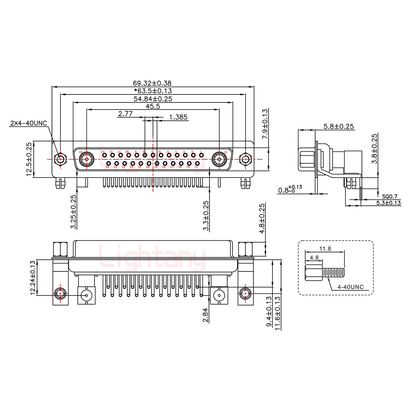 27W2母PCB弯插板/铆支架11.6/射频同轴75欧姆