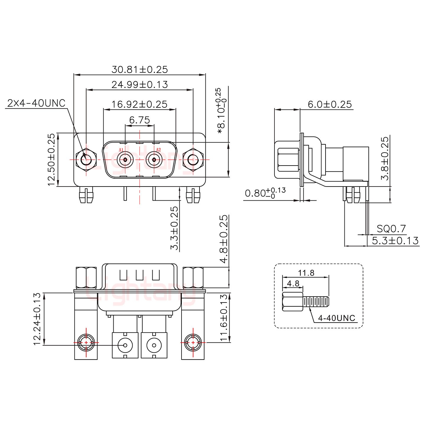 2W2公PCB弯插板/铆支架11.6/射频同轴50欧姆