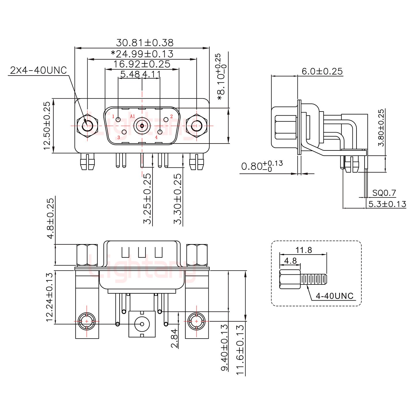 5W1公PCB弯插板/铆支架11.6/射频同轴75欧姆